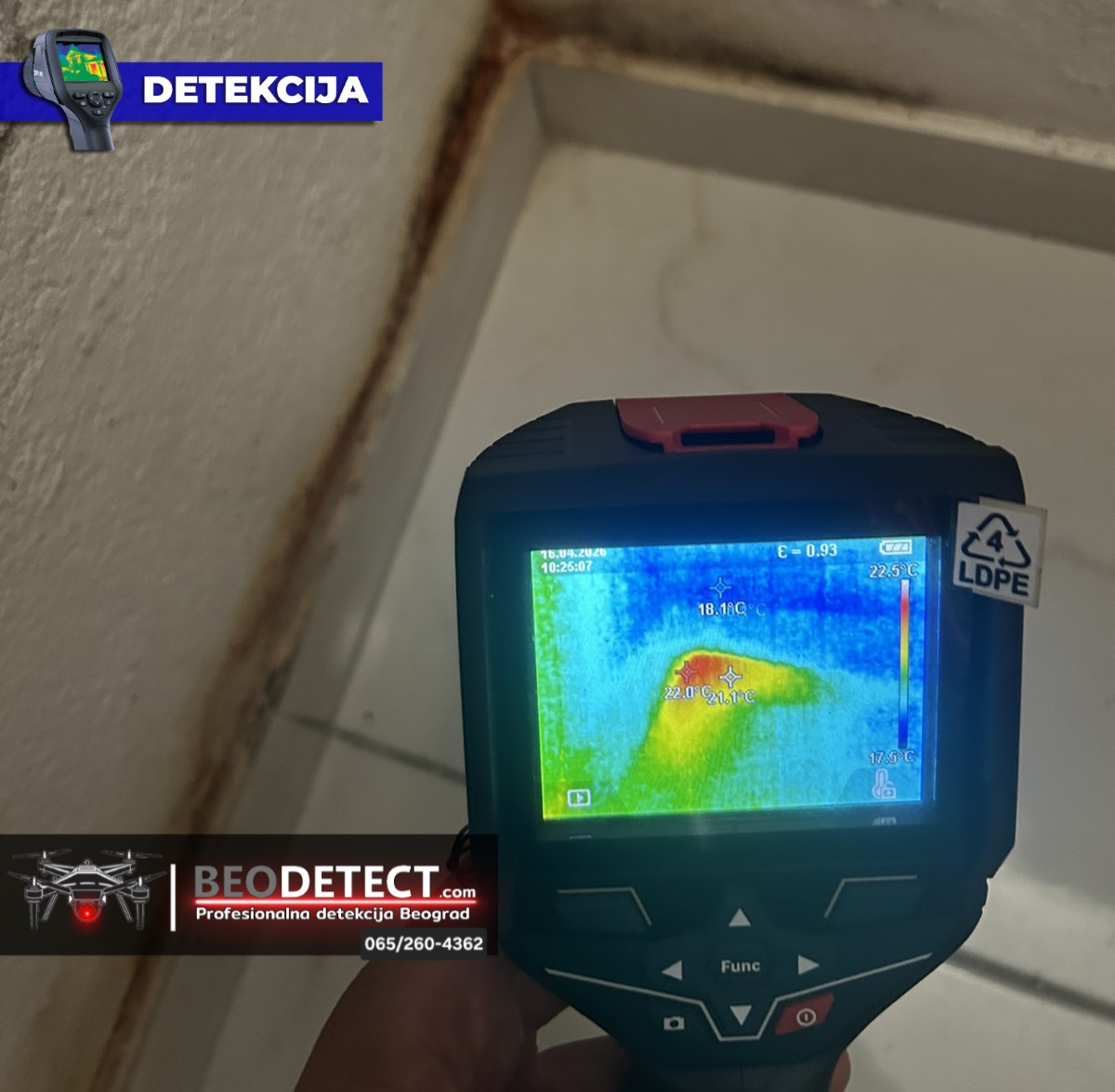 Detekcija curenja vode natapanje zida tus kabine intervencija vodoinstalater beograd u beogradu majstor za detekciju otkrivanje