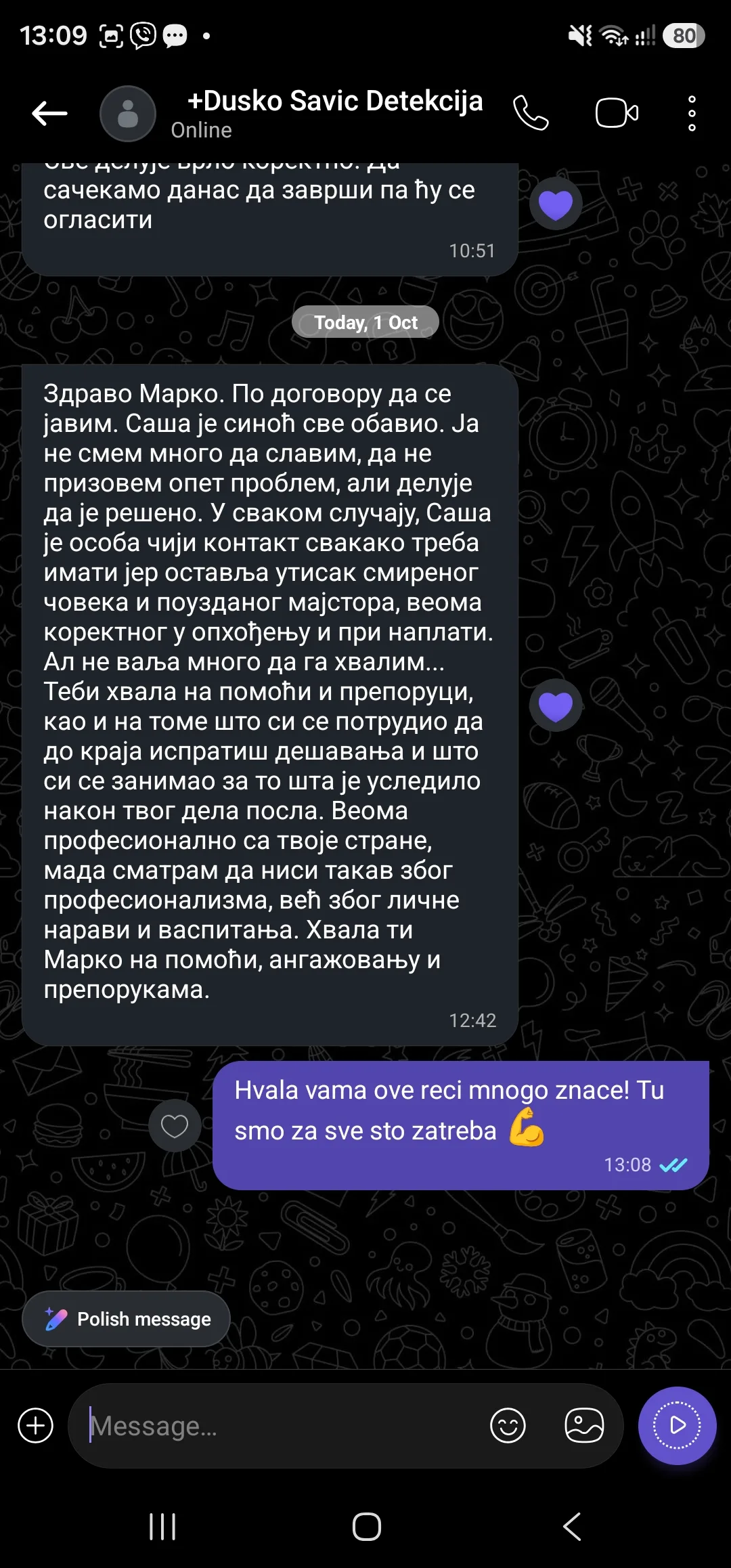 Viber poruka reči reference vlasnika stana posle sanacije