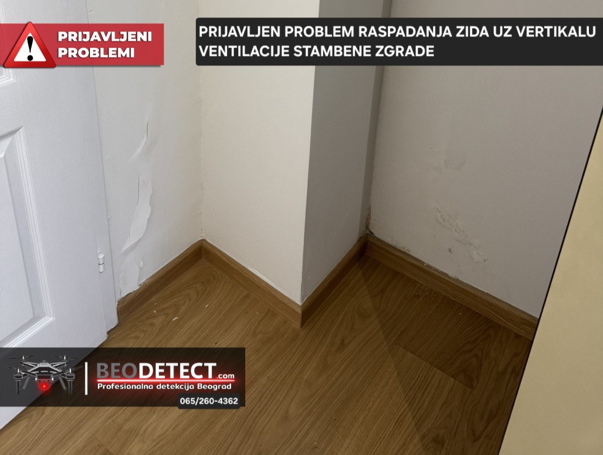 beodetect beograd prijavljeni problem prijava problema dijagnostika detekcija vlaga u zidu i raspadanje zida uz vertikalu ventilacije zgrade ventilacioni otvor beograd karaburma mirijevo kaludjerica