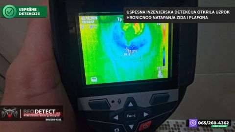 Termovizijski snimak sa terena potvrdio vlagu oko glavnog ventila na zidu koji se poklapa sa zidom ispod koji je natopljen
